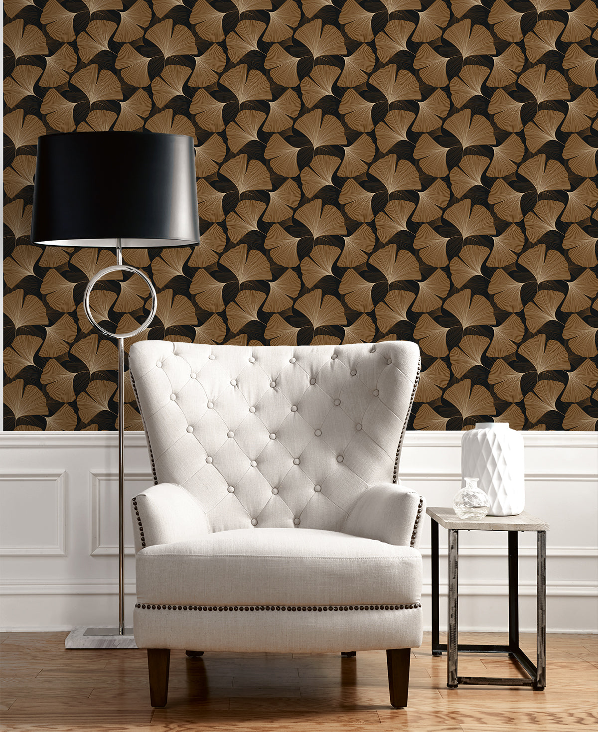 Tossed Ginkgo Leaf Vinyl Wallpaper