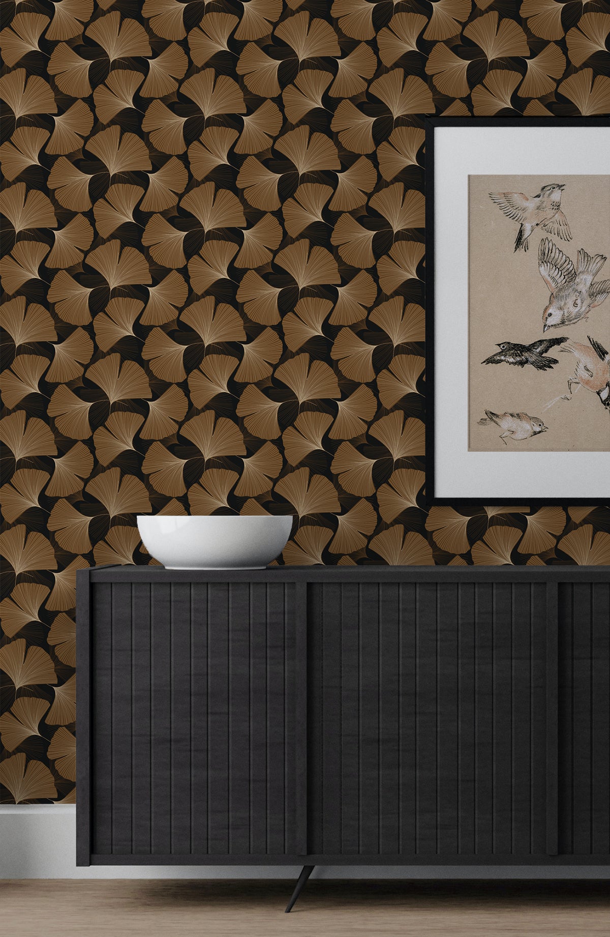 Tossed Ginkgo Leaf Vinyl Wallpaper