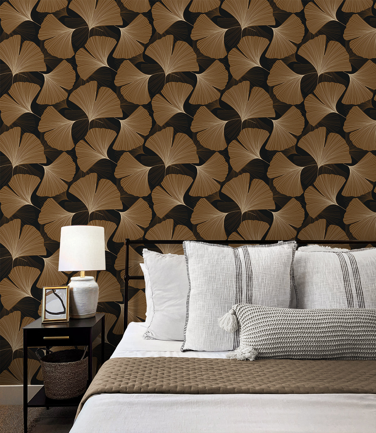 Tossed Ginkgo Leaf Vinyl Wallpaper