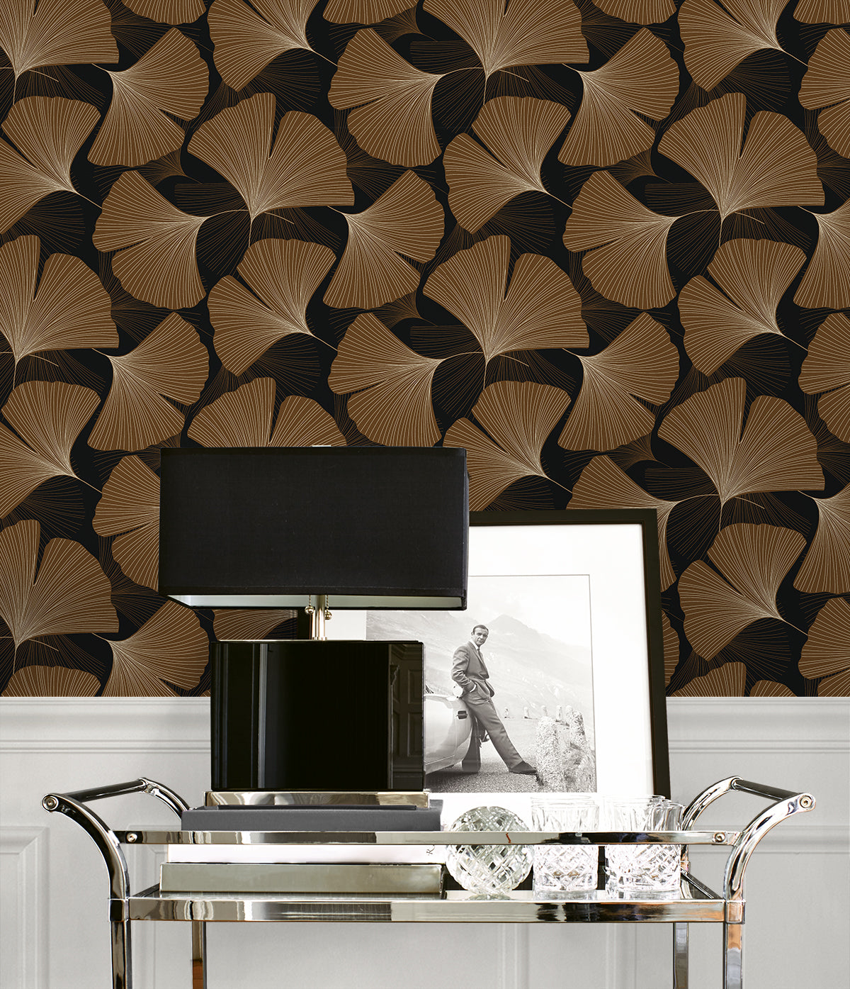 Tossed Ginkgo Leaf Vinyl Wallpaper