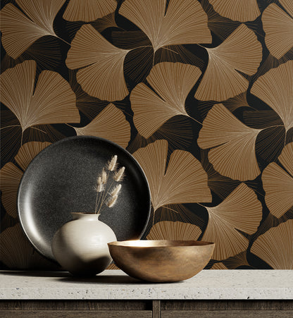 Tossed Ginkgo Leaf Vinyl Wallpaper