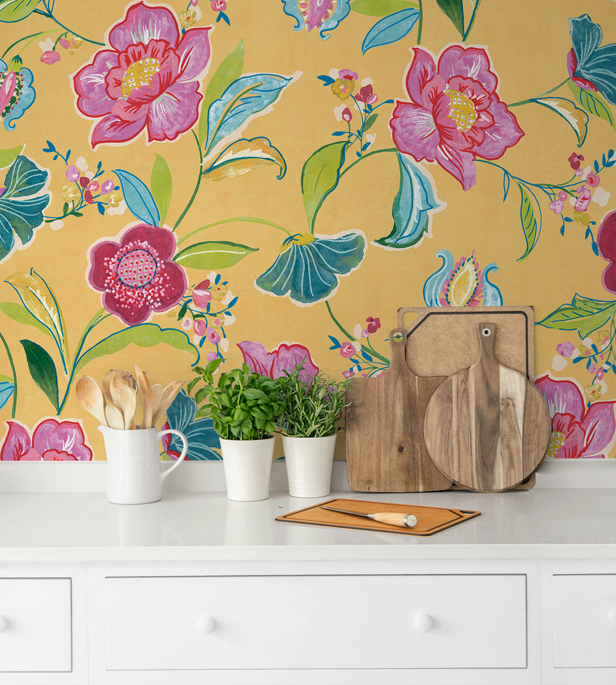 Painterly Floral Vinyl Wallpaper