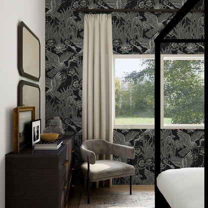 Animal Print Marsh Cranes Nonwoven Wallpaper