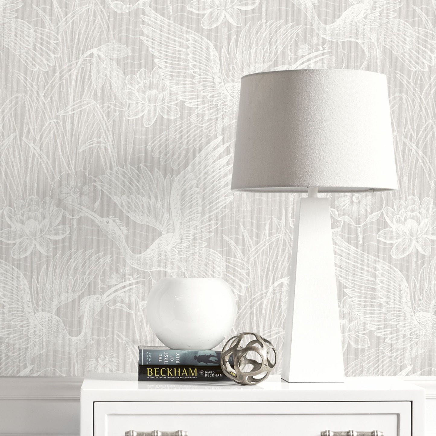 Animal Print White Heron Floral Non-Pasted Wallpaper