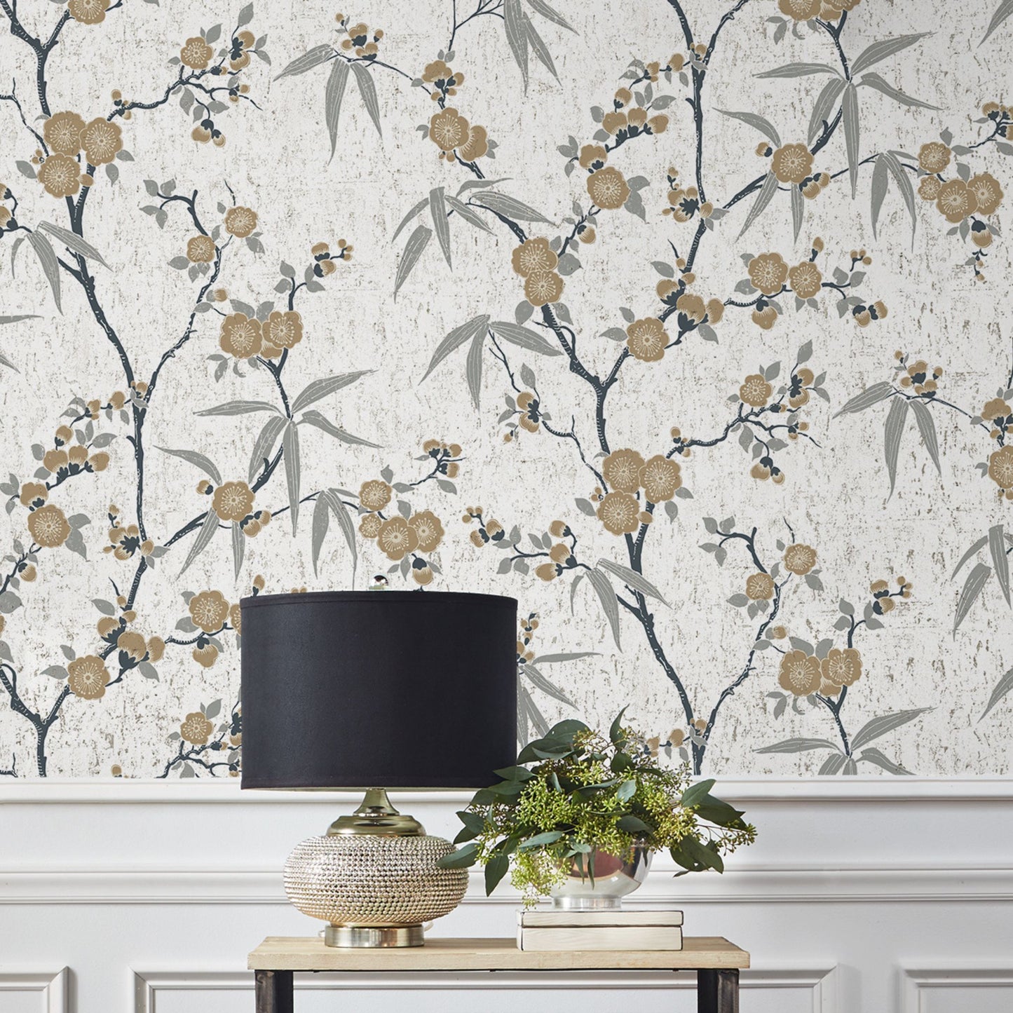 Floral Gold Chip Blossom Cork Washable Wallpaper