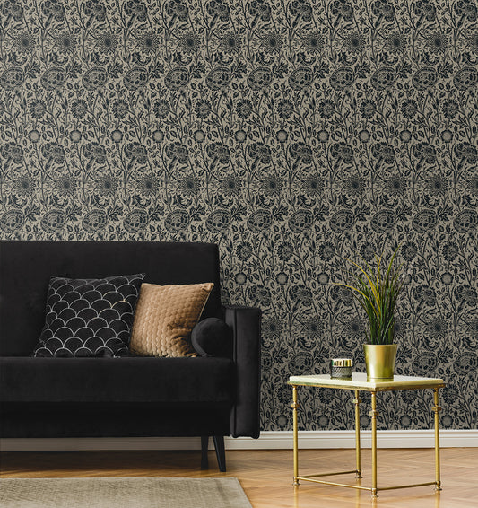 Indianapolis, Tonal Floral Trail, 20.9 in. x 32.81 ft. = 57.5 sq. ft, Wallpaper Roll